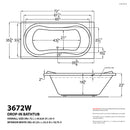 Venzi Grand Tour Bello 36 x 72 bathtub dimension drawing with measurements