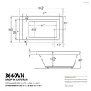Venzi Villa 36 x 60 rectangular air & whirlpool bathtub dimension drawing with measurements