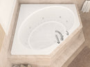 Venzi Luna 60 x 60 corner air & whirlpool bathtub installed in a bathroom