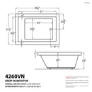 Venzi Villa 42 x 60 rectangular soaking bathtub dimension drawing with measurements