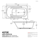 Venzi Aesis 42 x 72 rectangular soaking bathtub dimension drawing with measurements