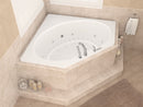 Venzi Grand Tour Luna 60 x 60 corner air & whirlpool bathtub installed in a bathroom