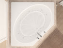 Venzi Luna 60 x 60 corner air & whirlpool bathtub installed in a bathroom