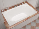 Venzi Aqui 48 x 72 rectangular soaking bathtub installed in a bathroom