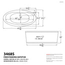 Venzi Sole 33.5 x 67 freestanding air and whirlpool jetted bathtub dimension drawing with measurements