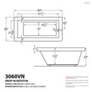 Venzi Villa 30 x 60 rectangular soaking bathtub dimension drawing with measurements