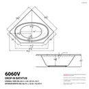 Venzi Stella 60 x 60 corner soaking bathtub dimension drawing with measurements