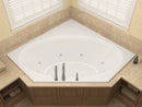 Venzi Stella 60 x 60 corner whirlpool bathtub installed in a bathroom