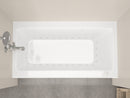 Venzi Madre 30 x 60 front skirted air jetted bathtub installed in a bathroom