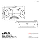 Venzi Vino 44 x 78 oval soaking bathtub dimension drawing with measurements