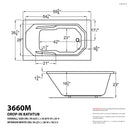 Venzi Irma 36 x 60 rectangular air & whirlpool bathtub dimension drawing with measurements