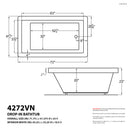 Venzi Villa 42 x 72 rectangular whirlpool bathtub dimension drawing with measurements