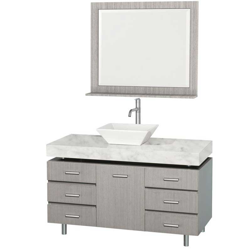 Wyndham Collection Malibu 48" Bathroom Vanity Set - Gray Oak Finish with White Carrera Marble Counter and Handles WC-CG3000H-48-GROAK-WHTCAR 5