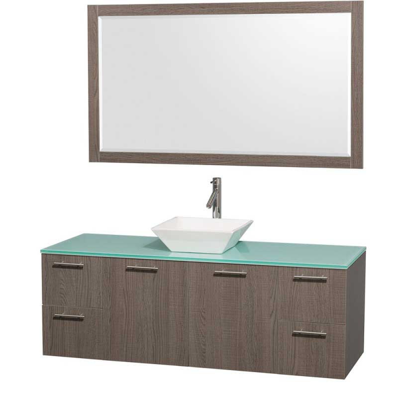 Wyndham Collection Amare 60" Wall-Mounted Single Bathroom Vanity Set with Vessel Sink - Gray Oak WC-R4100-60-GROAK-SGL