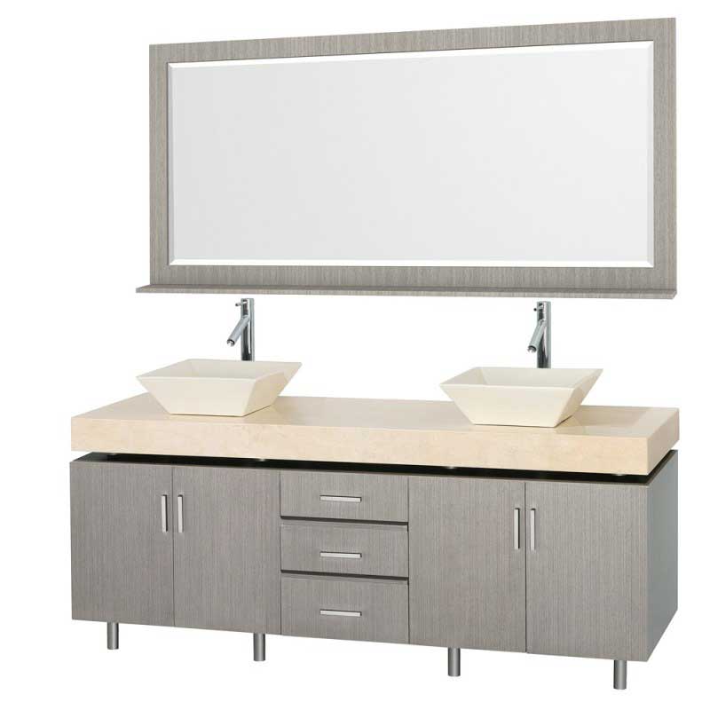 Wyndham Collection Malibu 72" Double Bathroom Vanity Set - Gray Oak Finish with Ivory Marble Counter and Handles WC-CG3000H-72-GROAK-IVO 3