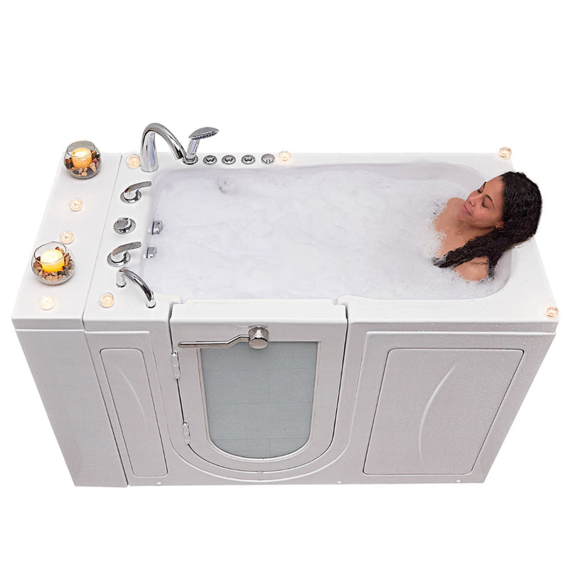 Ella Monaco 32"x52" Acrylic Air and Hydro Massage Walk-In Bathtub with Left Outward Swing Door, 5 Piece Fast Fill Faucet, 2" Dual Drain