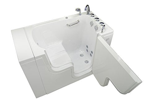 Ella's Bubbles OLA3252H-L-hHB Transfer32 Hydro Massage and Heated Seat Walk-In Bathtub with Left Outward Swing Door, Ella 5pc. Fast-Fill Faucet, Dual 2" Drains, White