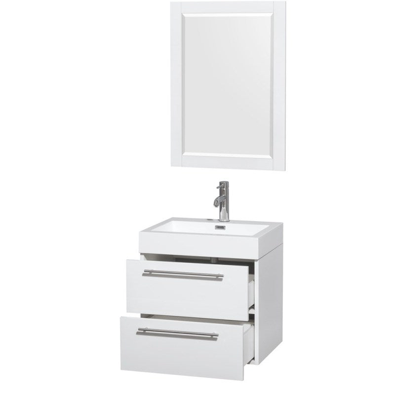 Wyndham Collection Amare 24" Single Bathroom Vanity in Glossy White, Acrylic Resin Countertop, Integrated Sink, and 24" Mirror WCR410024SGWARINTM24 2