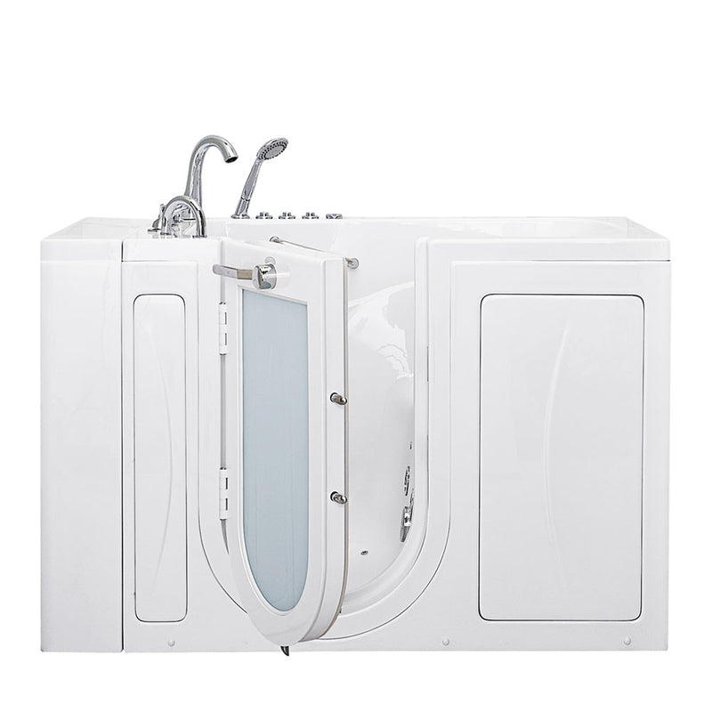 Ella Capri 30"x52" Acrylic Air and Hydro Massage Walk-In Bathtub with Left Outward Swing Door, 5 Piece Fast Fill Faucet, 2" Dual Drain 12