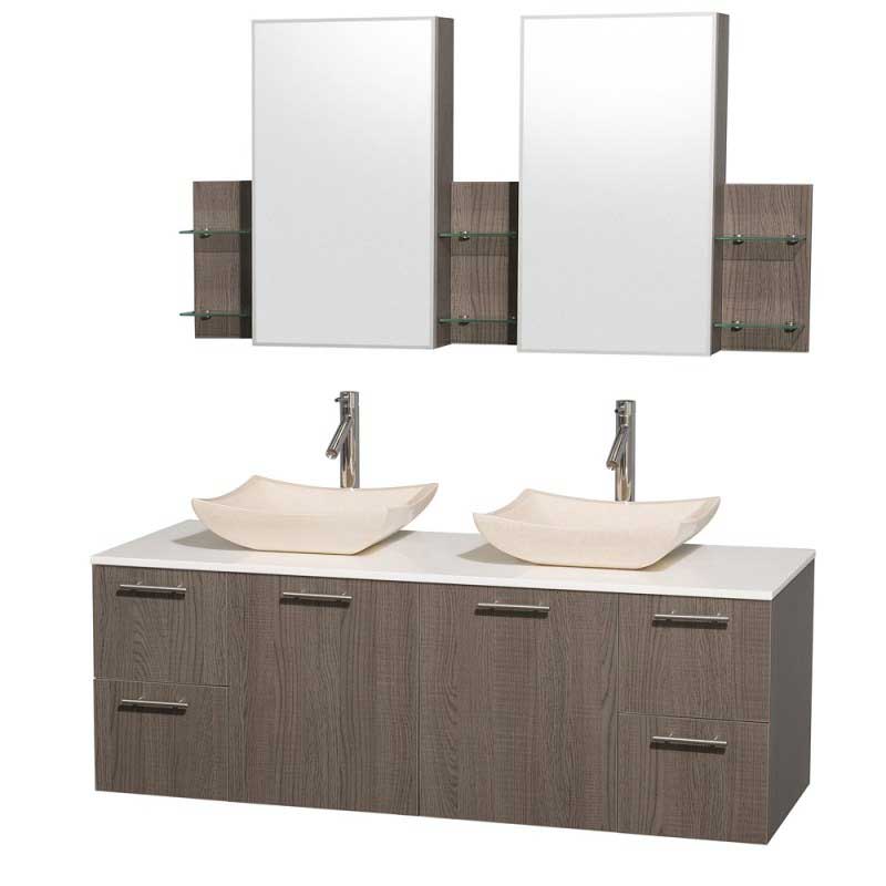 Wyndham Collection Amare 60" Wall-Mounted Double Bathroom Vanity Set with Vessel Sinks - Gray Oak WC-R4100-60-GROAK-DBL 6