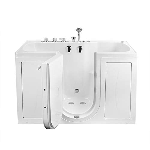 Ella's Bubbles O2SA3260HM-L Tub4Two Hydro Massage and Microbubble Acrylic Walk-In Tub with Left Outward Swing Door, Thermostatic Faucet, Dual 2" Drains, 32" x 60" x 42", White