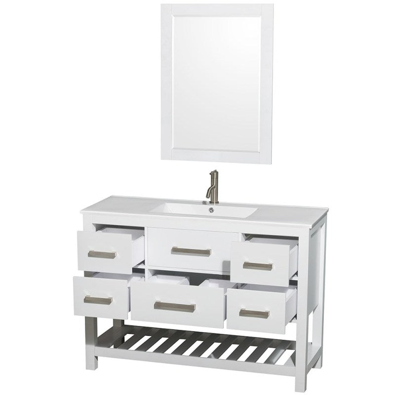 Wyndham Collection Natalie 48 in. Single Bathroom Vanity in White, White Porcelain Countertop, Integrated Sink, and 24 in. Mirror WCS211148SWHWPINTM24 2
