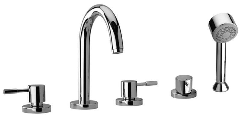 Jewel Faucets Chrome Two Lever Handle Roman Tub Faucet and Hand Shower With Goose Neck Spout 16109