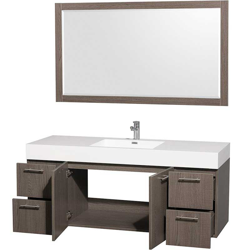 Wyndham Collection Amare 60" Wall-Mounted Single Bathroom Vanity Set with Integrated Sink - Gray Oak WC-R4100-60-VAN-GRO- 2