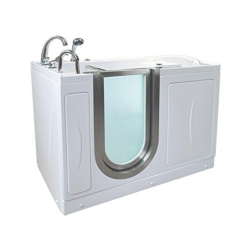 Ella's Bubbles M3167-HB Petite Microbubble Therapy Acrylic Walk-In Bathtub with Left Inward Swing Door, Fast-Fill Faucet Set, Dual 2" Drains, 28"x 52", White