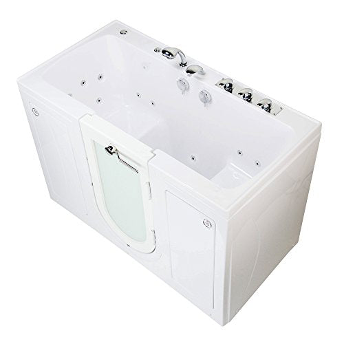 Ella's Bubbles O2SA3260HMH-HB-R Tub4Two Hydro Massage and Microbubble Acrylic Walk-in Tub with Heated Seat, Right Outward Swing Door, Ella 5pc. Fast-Fill Faucet, Dual 2" Drains, 32" x 60" x 42", White