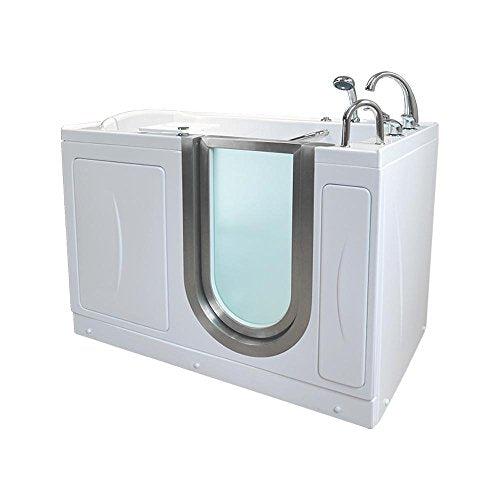 Ella's Bubbles MH3108-HB Elite 30"x 52" Acrylic Microbubble and Heated Seat Walk-In Bathtub with Right Inward Swing Door, Ella 5pc. Fast-Fill Faucet, Dual 2" Drains, White