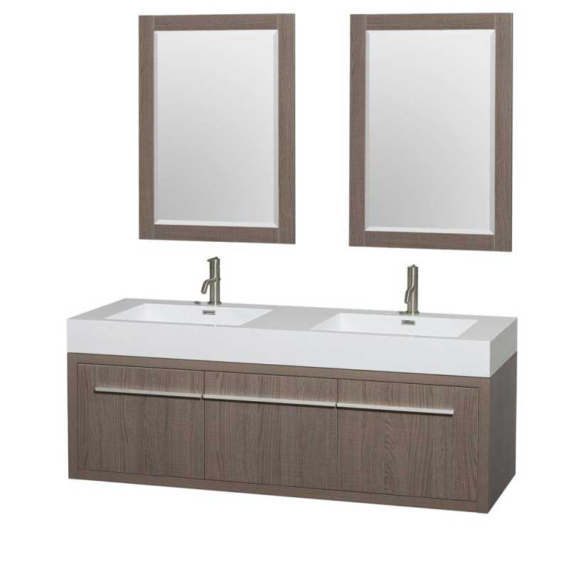 Wyndham Collection Axa 60" Wall-Mounted Double Bathroom Vanity Set With Integrated Sinks - Gray Oak WC-R4300-60-VAN-GRO 2