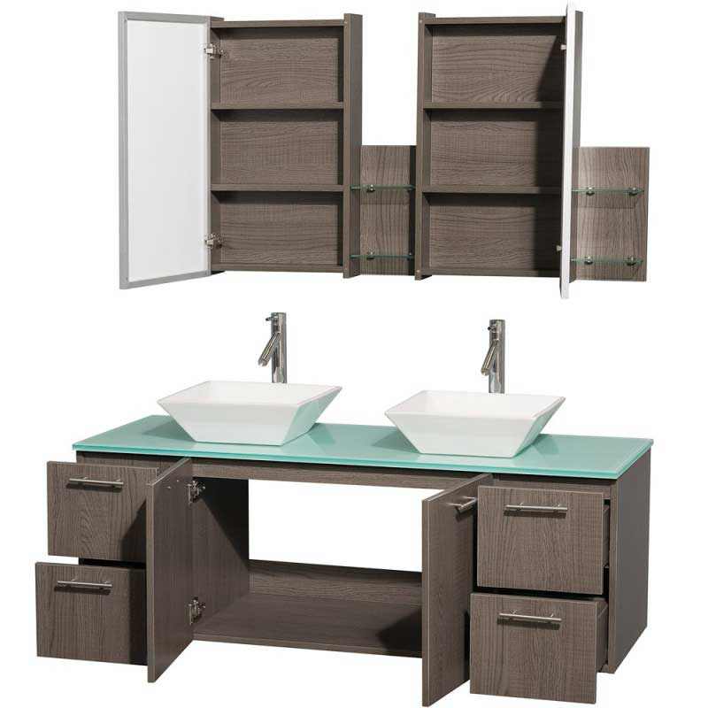 Wyndham Collection Amare 60" Wall-Mounted Double Bathroom Vanity Set with Vessel Sinks - Gray Oak WC-R4100-60-GROAK-DBL 2