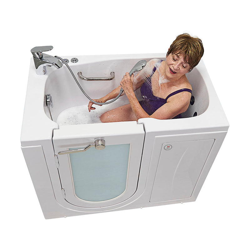 Ella Mobile 26"x45 Acrylic Hydro Massage Walk-In Bathtub with Left Outward Swing Door, Heated Seat, 2 Piece Fast Fill Faucet, 2"  Drain 2