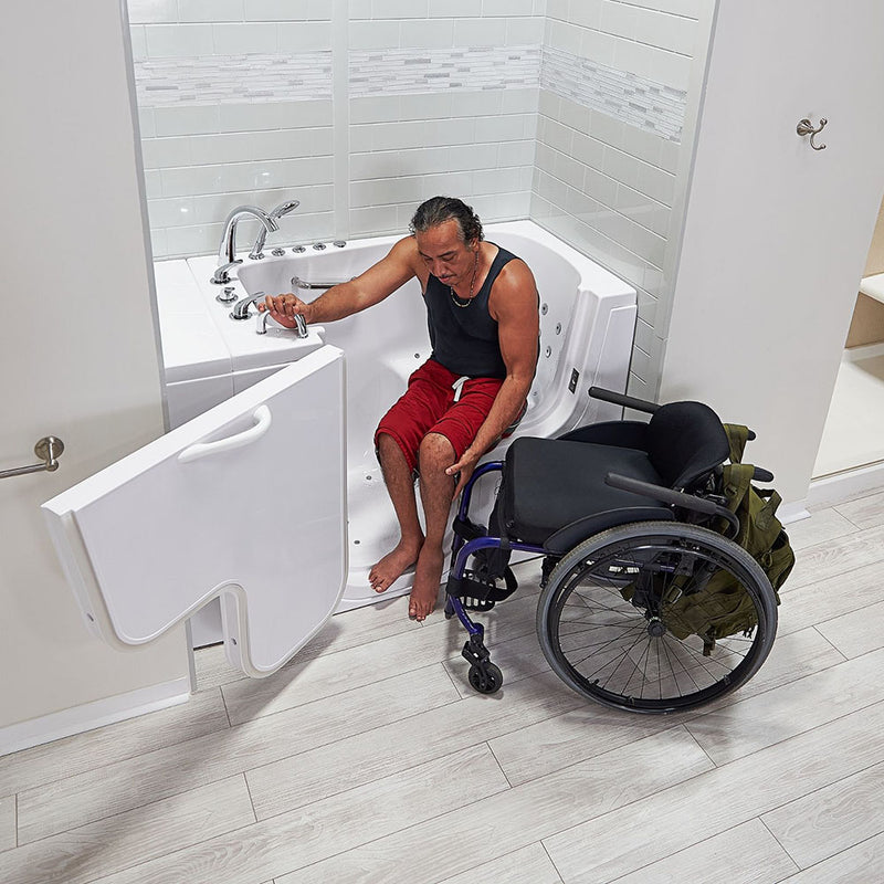 Ella Wheelchair Transfer 30"x52" Acrylic Air and Hydro Massage Walk-In Bathtub with Left Outward Swing Door, 5 Piece Fast Fill Faucet, 2" Dual Drain 2