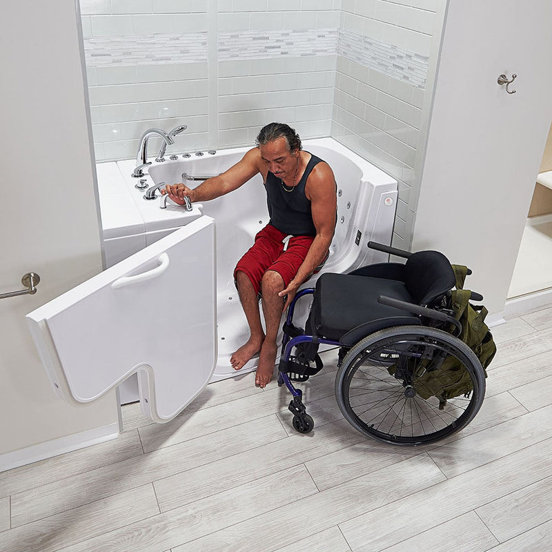 Ella Wheelchair Transfer 30"x52" Acrylic Air and Hydro Massage and Heated Seat Walk-In Bathtub with Left Outward Swing Door, 5 Piece Fast Fill Faucet, 2" Dual Drain 2
