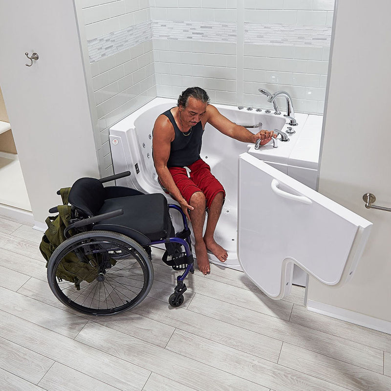 Ella Wheelchair Transfer 32"x52" Acrylic Air and Hydro Massage and Heated Seat Walk-In Bathtub with Right Outward Swing Door, 5 Piece Fast Fill Faucet, 2" Dual Drain 2