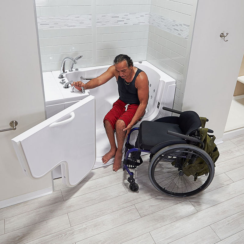 Ella Wheelchair Transfer 32"x52" Acrylic Hydro Massage Walk-In Bathtub with Left Outward Swing Door, 5 Piece Fast Fill Faucet, 2" Dual Drain 2