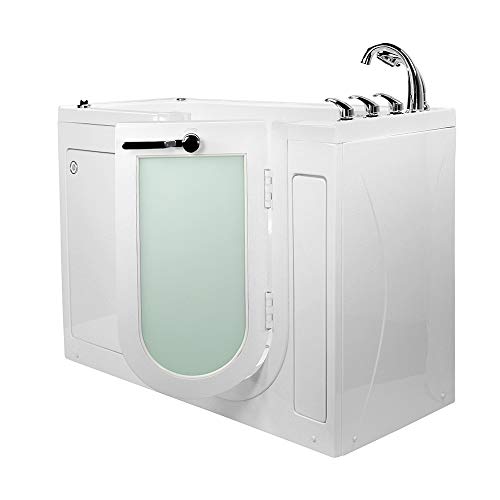 Ella's Bubbles OA2660-H-R-HB Lounger Acrylic Soaking and Heated Seat Walk-in Bathtub with Right Outward Swing Door, Ella 5pc. Fast-Fill Faucet, Dual 2" Drains, 27" x 60" x 43", White