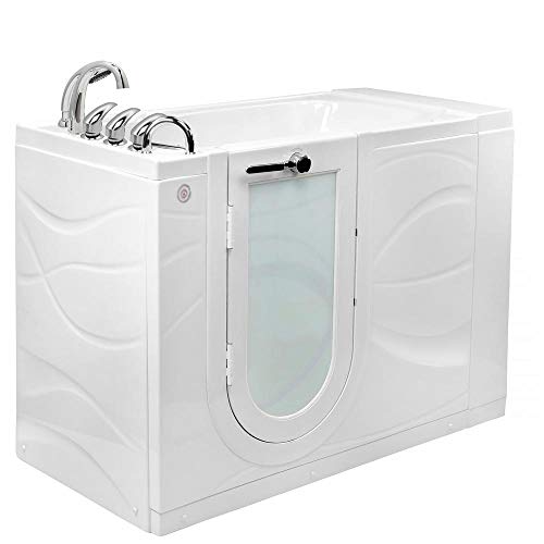 Ella's Bubbles OAZ3052DH-HB-L Zen 30"x 52" Air and Hydro Massage with Heated Seat Acrylic Walk-in Bathtub, Left Outward Swing Door, Ella 5pc. Fast-Fill Faucet, Dual 2" Drains, White