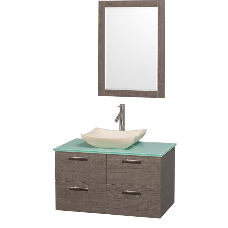 Wyndham Collection Amare 36" Wall-Mounted Bathroom Vanity Set with Vessel Sink - Gray Oak WC-R4100-36-GROAK 4