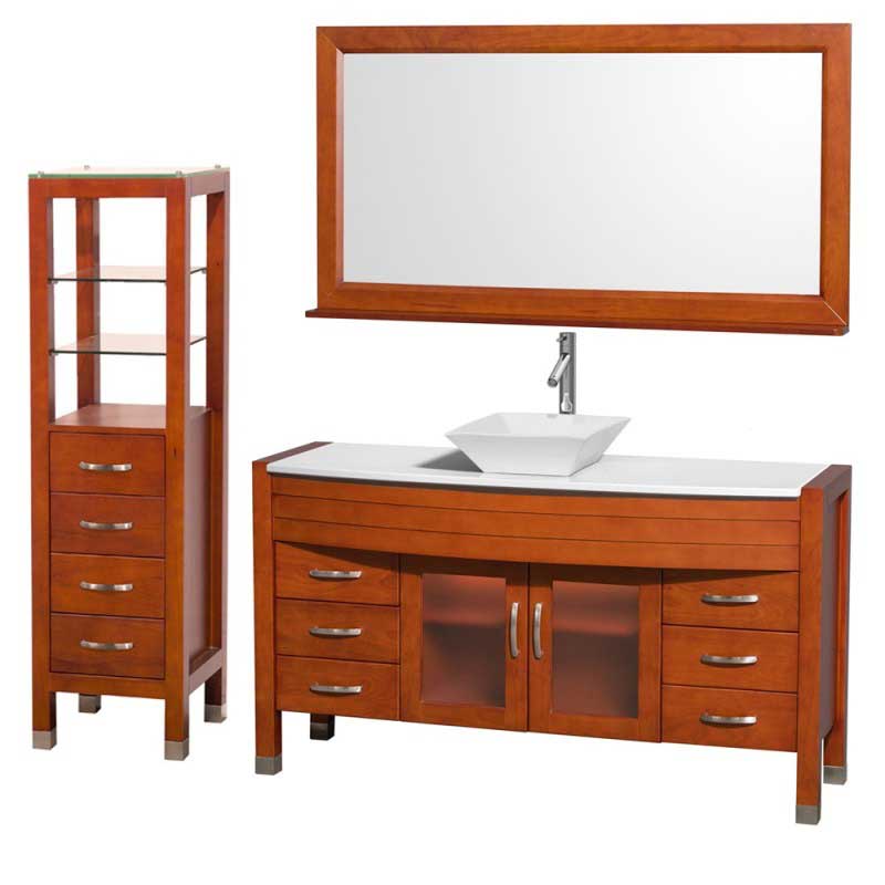 Wyndham Collection Daytona 60" Bathroom Vanity with Vessel Sink, Mirror and Cabinet - Cherry WC-A-W2109-60-T-CH-SET 2