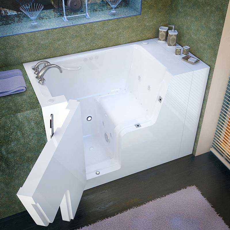 Venzi 29x53 Left Drain White Whirlpool & Air Jetted Wheelchair Accessible Walk In Bathtub By Meditub