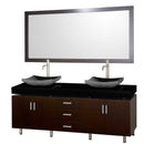 Wyndham Collection Malibu 72" Double Bathroom Vanity Set - Espresso Finish with Black Absolute Granite Counter, Black Granite Sinks, and Handles WC-CG3000H-72-ESP-BLK-GR