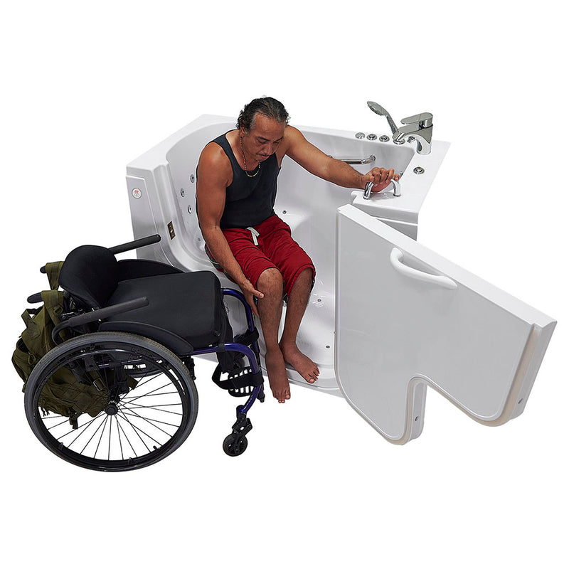 Ella Wheelchair Transfer 30"x52" Acrylic Air and Hydro Massage and Heated Seat Walk-In Bathtub with Right Outward Swing Door, 2 Piece Fast Fill Faucet, 2" Dual Drain