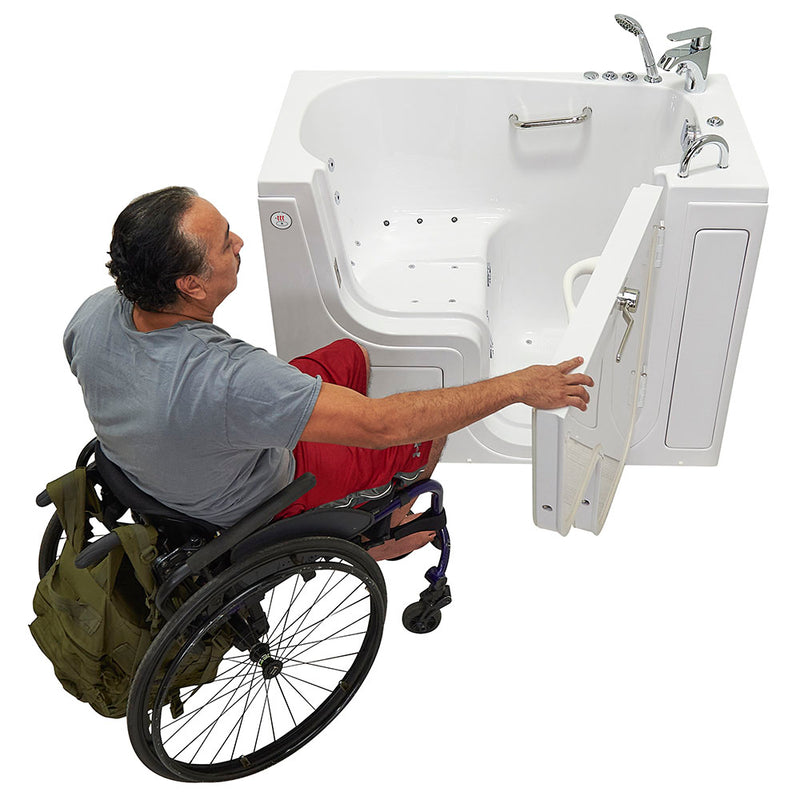 Ella Wheelchair Transfer 30"x52" Acrylic Air and Hydro Massage and Heated Seat Walk-In Bathtub with Right Outward Swing Door, 2 Piece Fast Fill Faucet, 2" Dual Drain 3