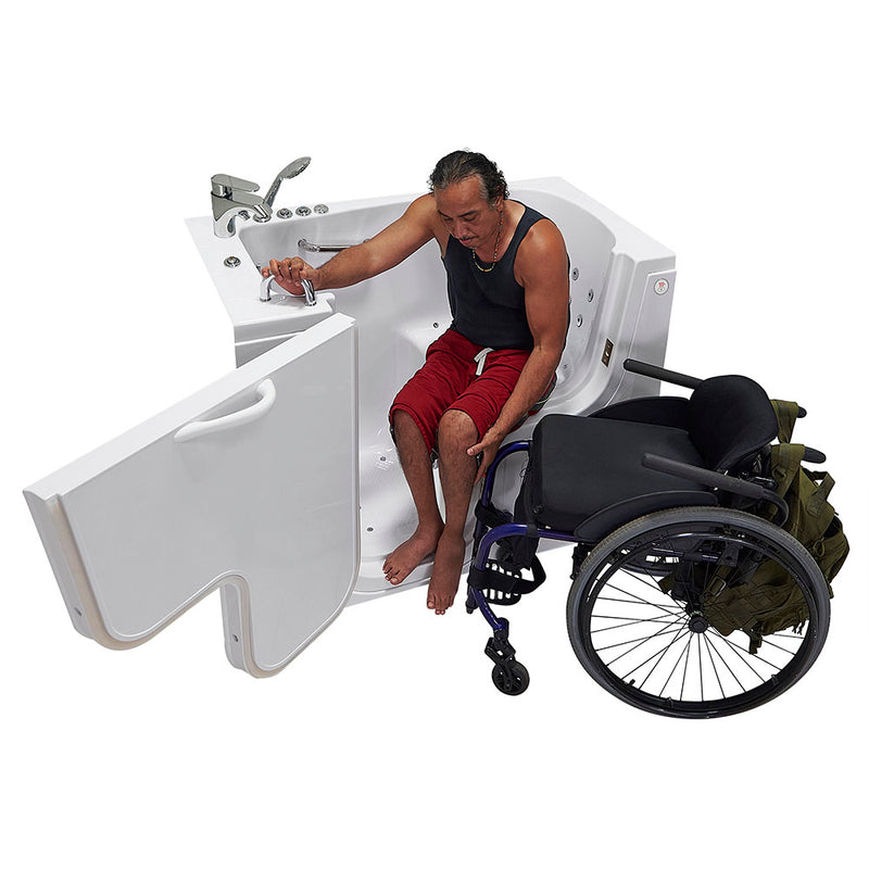 Ella Wheelchair Transfer 32"x52" Acrylic Air and Hydro Massage and Heated Seat Walk-In Bathtub with Left Outward Swing Door, 2 Piece Fast Fill Faucet, 2" Dual Drain