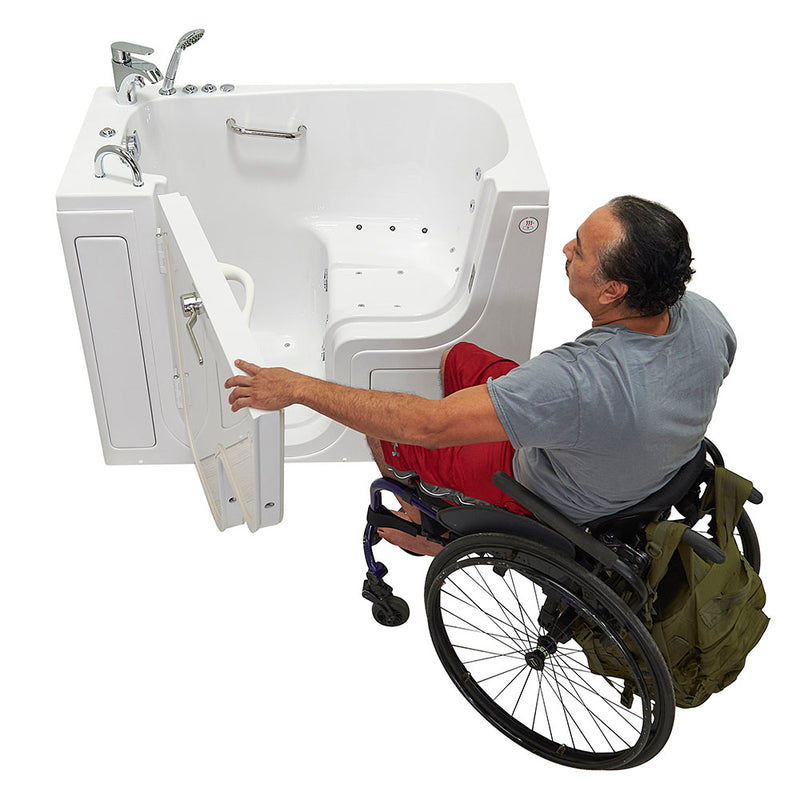 Ella Wheelchair Transfer 32"x52" Acrylic Air and Hydro Massage and Heated Seat Walk-In Bathtub with Left Outward Swing Door, 2 Piece Fast Fill Faucet, 2" Dual Drain 3