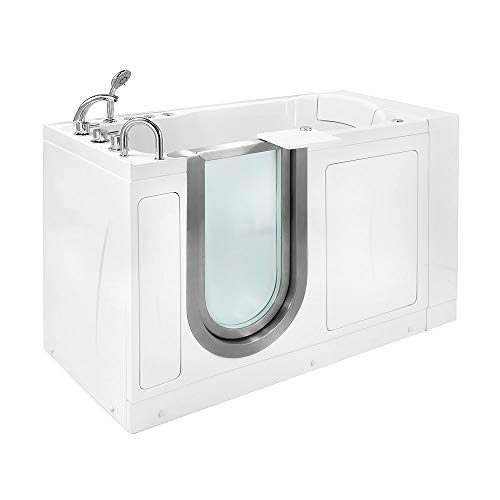 Ella's Bubbles M3167 Petite Microbubble Therapy Acrylic Walk-In Bathtub with Left Inward Swing Door, Thermostatic Faucet Set, Dual 2" Drains, 28"x 52", White