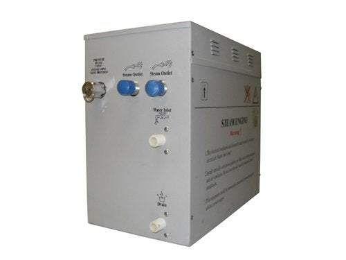 Superior 12kW Self-Draining Steam Bath Generator with Waterproof Programmable Controls and 2 Chrome Steam Outlet